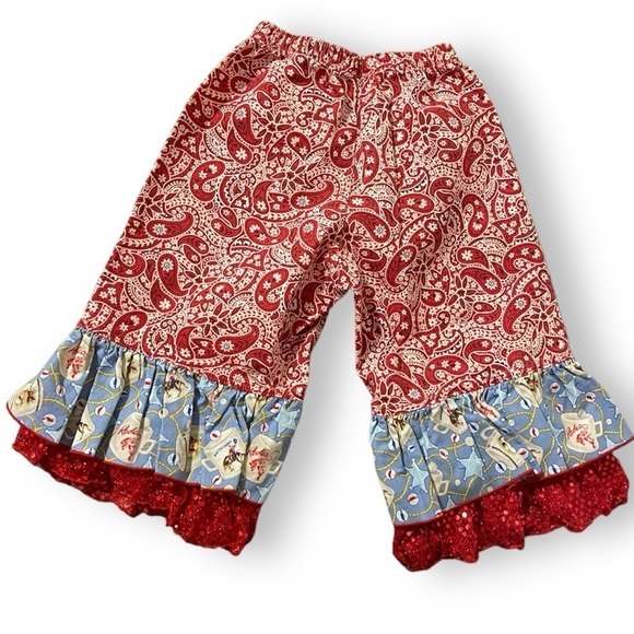 Western sequined girl bell bottom ruffle pants 100% cotton bandana bottoms flare - Picture 2 of 8